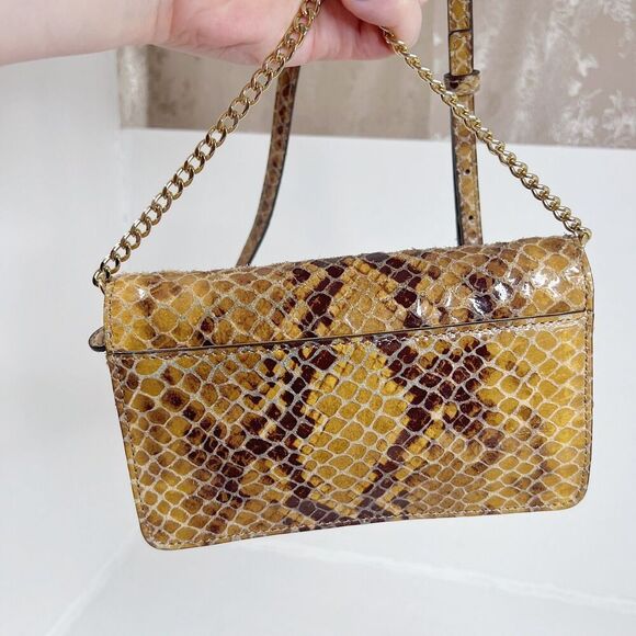 Michael Kors Snakeskin Brown Tan Snake Print Embossed Leather Crossbody Bag - Picture 4 of 8